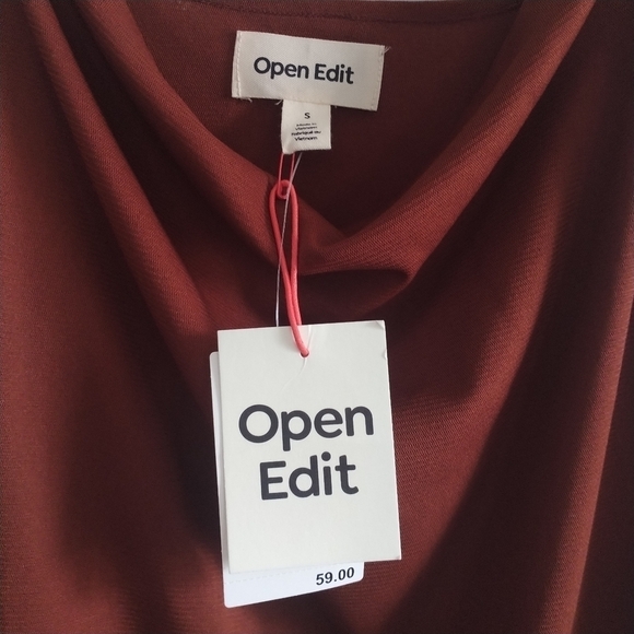 Nordstrom Open Edit Ruffle Mesh Mini Dress Rust Cherry S - Picture 4 of 11